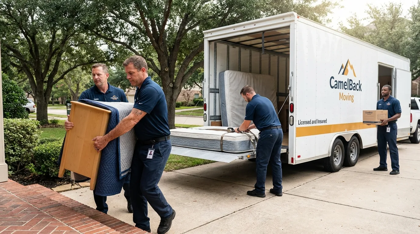 Crew loading residential truck for cross-state move from Waterboro, ME